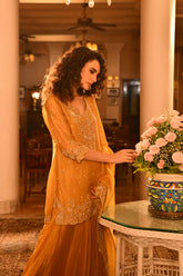 Golden Dori Sheer Sharara Suit Set